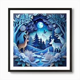 Paper Cut Out Winter Forest Scene Art Print