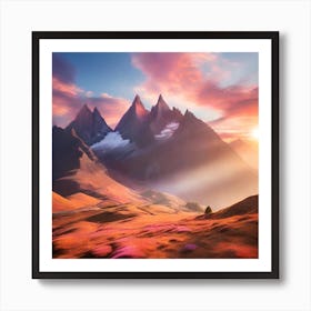 Sunset In The Mountains Landscape Art Print