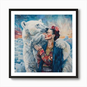 Frida Kahlo and the Polar Bear. Animal Conservation Series Art Print