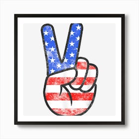 Limited Edition American Flag Peace Sign Hand Fourth Of July Art Print