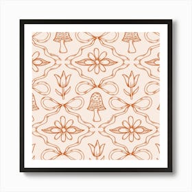 Spring Toile Print In Orange Art Print