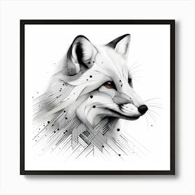 White Fox Head - Abstract Line Art Illustration 104 Art Print