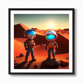 Two Astronauts In Space and happy for success Art Print