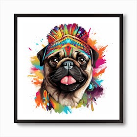 Pug Indian Headdress 1 Art Print