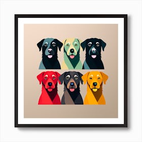 Dogs in colors, colorful dog illustration, dog portrait, animal illustration, digital art, pet art, dog artwork, dog drawing, dog painting, dog wallpaper, dog background, dog lover gift, dog décor, dog poster, dog print, pet, dog, vector art, dog art, six dogs Art Print