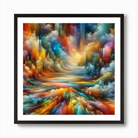 A colorful, abstract image of a landscape, featuring swirling clouds and stars. Art Print