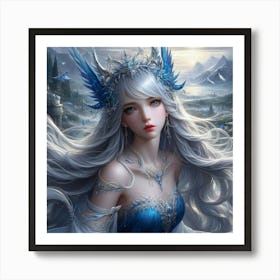 Beautiful Girl With Blue Wings Art Print