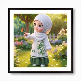 Muslim Girl With Butterfly Art Print