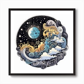 Moon And Waves 14 Art Print