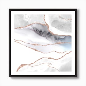 White & Rose Gold Agate Texture 05 Art Print