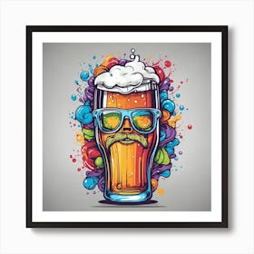 Beer Glass With Glasses And Mustache Art Print