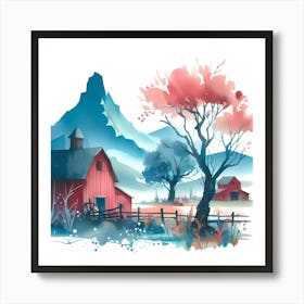 Watercolor Of A Farm Art Print