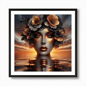 Beautiful Woman With Flowers In Her Hair Art Print