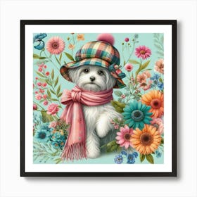 White Dog In A Hat Art Print