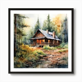 Create A Watercolor Painting Of A Cozy Rustic Cabin In The Woods , Cabin In The Woods Art Print