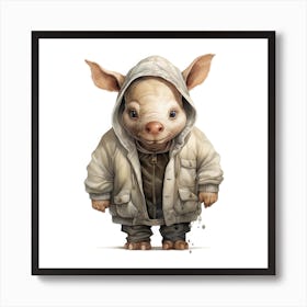 Watercolour Cartoon Rhinoceros In A Hoodie 1 Poster