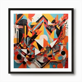 A dynamic abstract artwork with bold geometric shapes, vibrant colors, and intricate patterns. The composition should have a modern, minimalistic feel with a focus on symmetry and contrast 3 Art Print