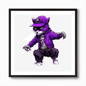 Purple Cat Skateboarder Art Print