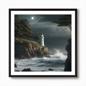Lighthouse At Night Landscape 5 Art Print