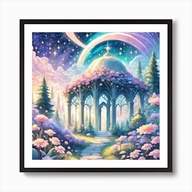 A Fantasy Forest With Twinkling Stars In Pastel Tone Square Composition 394 Poster