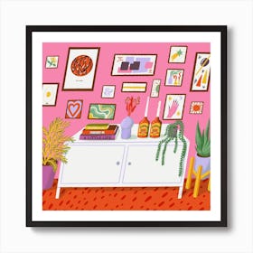 Dreamy Pink Living Room Square Art Print