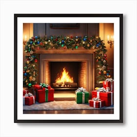 Christmas Fireplace 1 Art Print