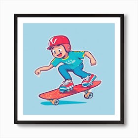 Cartoon Boy Skateboarding Art Print