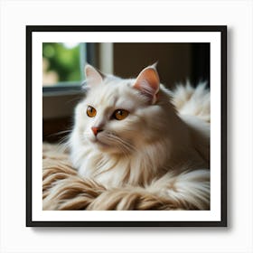 White Cat With Yellow Eyes Art Print