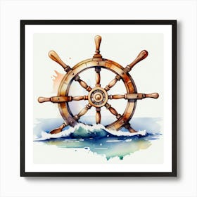 Ship wheel, watercolor painting Art Print