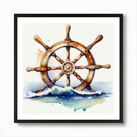 Ship wheel, watercolor painting Poster