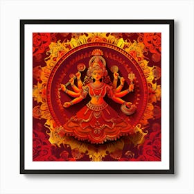 Durga Puja Themed Banner Texture With Goddess 2 Art Print