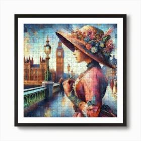 Abstract Puzzle Art English lady in London 2 Art Print