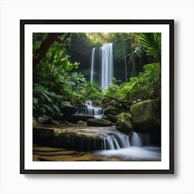 A cascading waterfall flowing into a crystal-clear emerald pool. :: Pristine rainforest Art Print