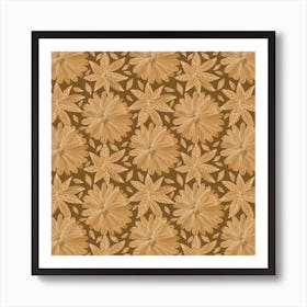 Blooming Florals Tan On Brown Art Print