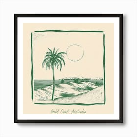 Gold Coast, Australia Green Line Art Illustration Art Print