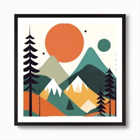 Mountain Landscape Abstract Mountains and Forest Art Print