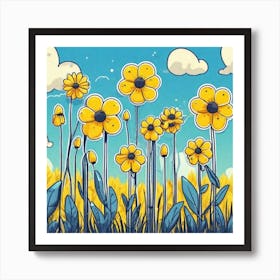 Yellow Flowers In A Field 46 Art Print