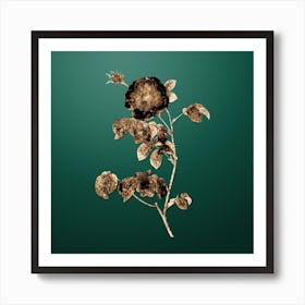 Gold Botanical Rose on Dark Spring Green n.0734 Art Print