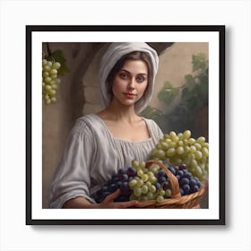 Girl With Grapes Art Print