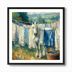 Horse On A Clothesline Art Print