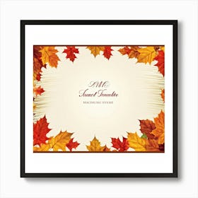 Autumnal Leaf Illustration One Central Maple Foliage Display Flanked By Smaller Elements Of Orange (6) Art Print