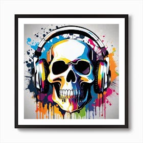 Skull With Headphones 57 Art Print