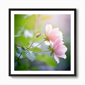 Flowers Leaves Nature Soft Freshness Pastel Botanical Plants Blooms Foliage Serene Delic (9) Art Print