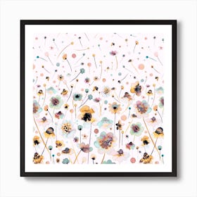 Ink Soft Flowers Sunshine Degrade Square Art Print