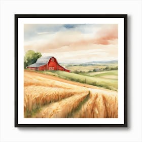 Red Barn In The Wheat Field 1 Art Print