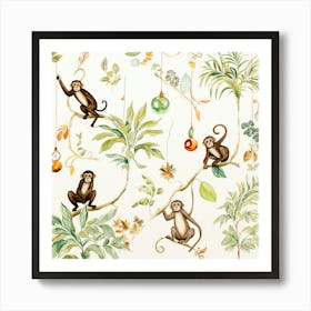 Monkeys On A Tree Art Print