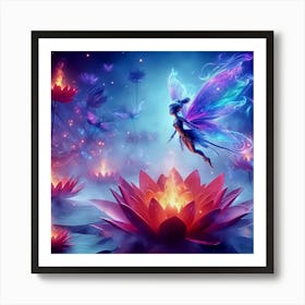 Fairy On Lotus Art Print