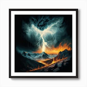 Impressive Lightning Strikes In A Strong Storm 4 Art Print