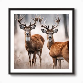 Two Deer Standing In The Woods Art Print