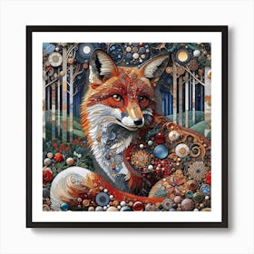 Red Fox in the Style of Collage-inspired Art Print